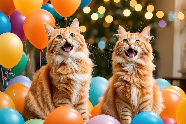 A photorealistic image of a orang cat birthday celebrationAi generative