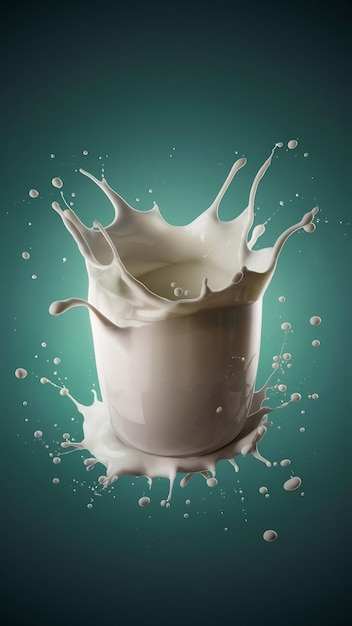 Photo photorealistic image of a splash of milk splash of white milk cream with drops and splashes