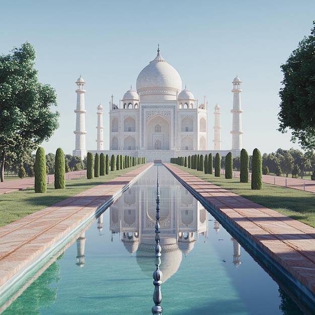 Photorealistic image of white marble Taj Mahal