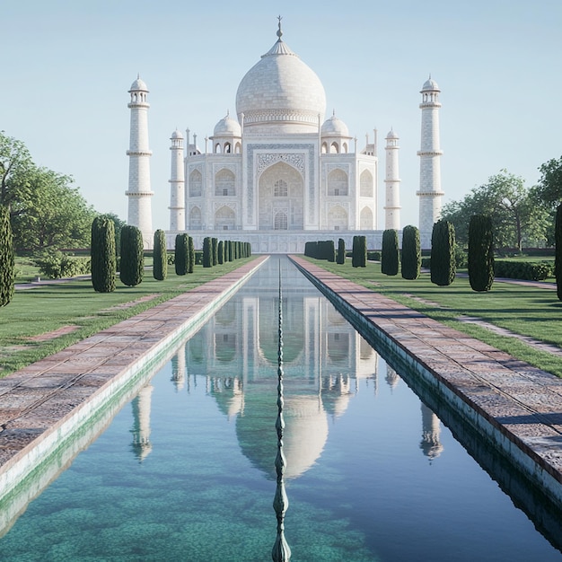 Photo photorealistic image of white marble taj mahal