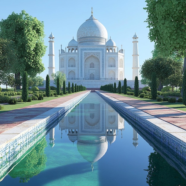 Photorealistic image of white marble Taj Mahal