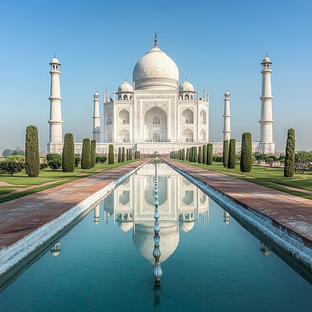 Photorealistic image of white marble Taj Mahal