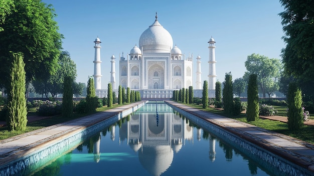 Photorealistic image of white marble Taj Mahal