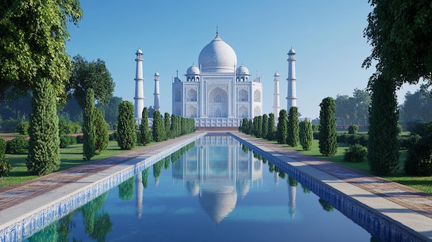 Photorealistic image of white marble Taj Mahal