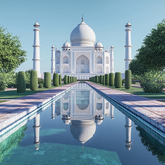 Photorealistic image of white marble Taj Mahal