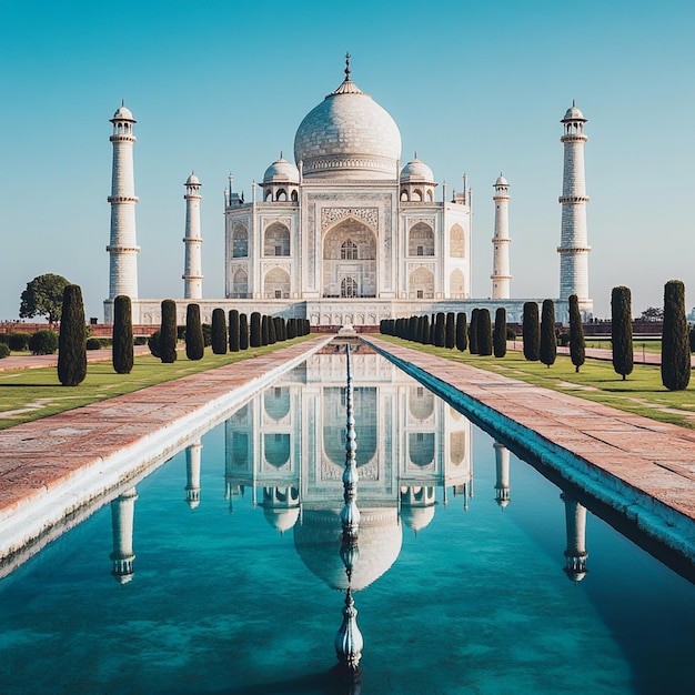 Photorealistic image of white marble Taj Mahal