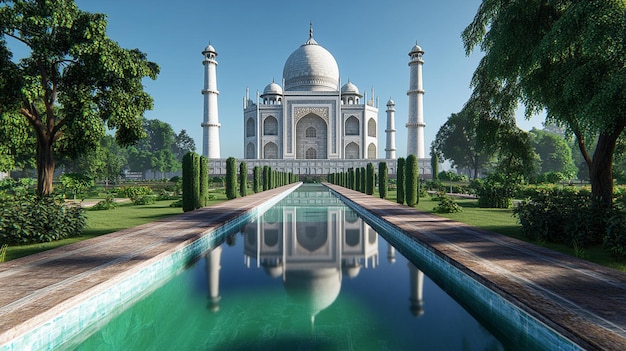 Photorealistic image of white marble Taj Mahal