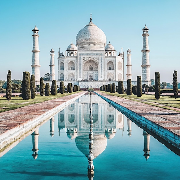 Photorealistic image of white marble Taj Mahal