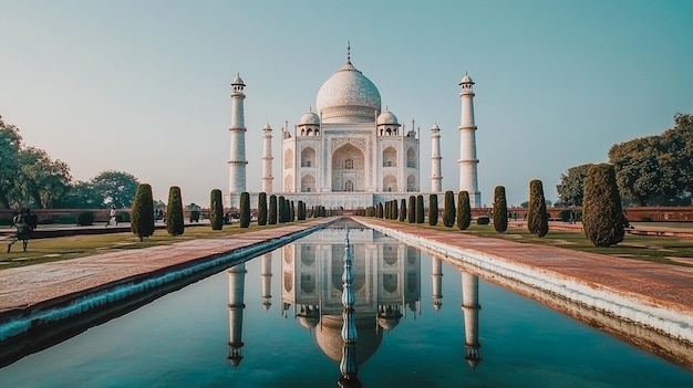 Photorealistic image of white marble Taj Mahal