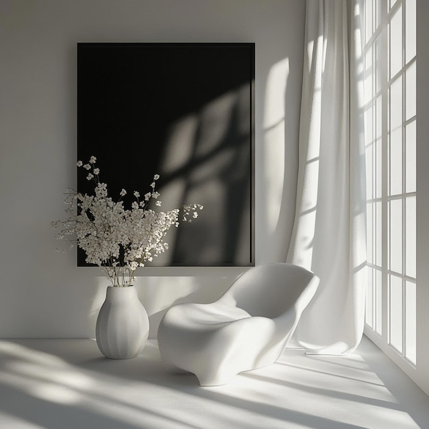 Photo photorealistic image of a white room with large windows