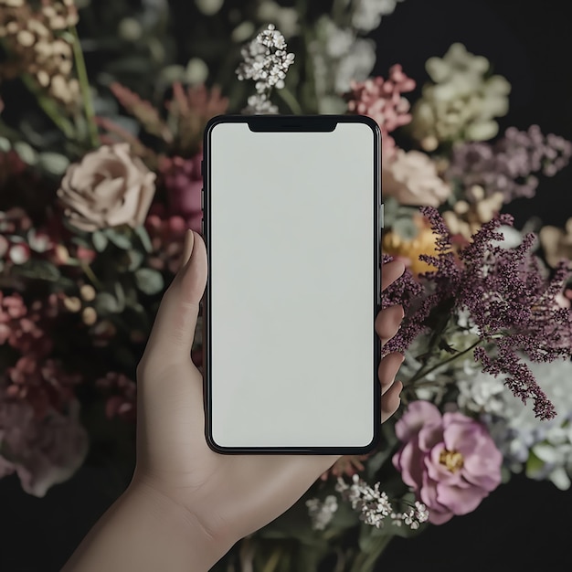 Photo photorealistic iphone mockup in hand with wedding background