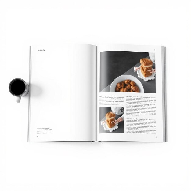 Photo photorealistic magazine spread mockup with blank white backgrounds for your content