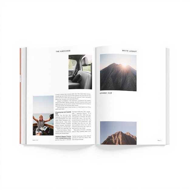 Photo photorealistic magazine spread mockup with blank white backgrounds for your content