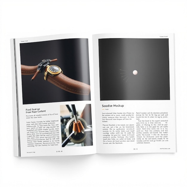 Photo photorealistic magazine spread mockup with blank white backgrounds for your content