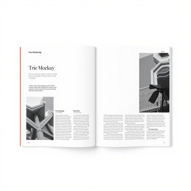 Photorealistic Magazine Spread Mockup with Blank White Backgrounds for your content