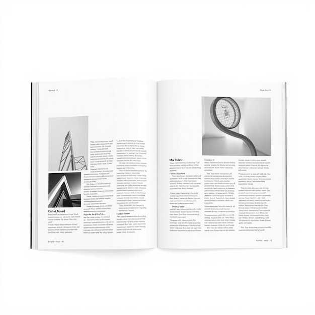 Photo photorealistic magazine spread mockup with blank white backgrounds for your content