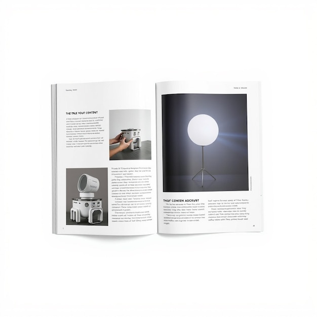 Photo photorealistic magazine spread mockup with blank white backgrounds for your content