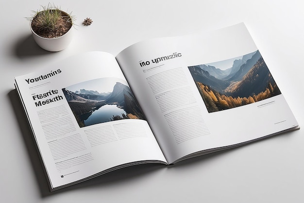 Photorealistic Magazine Spread Mockup with Blank White Backgrounds for your content