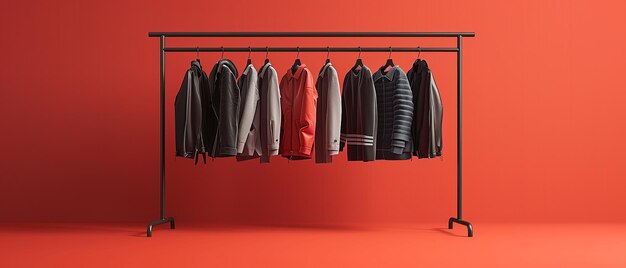 Photo photorealistic packed clothing rail in minimalist setting