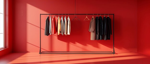 Photo photorealistic packed clothing rail in minimalist setting