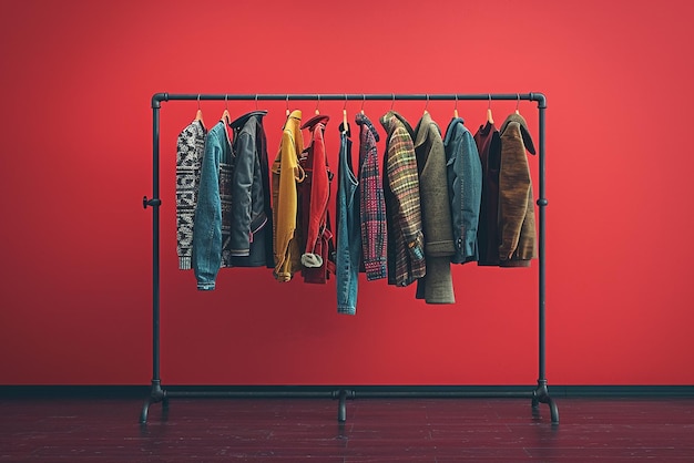 Photo photorealistic packed clothing rail in minimalist setting