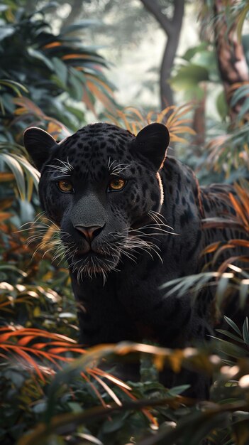 Photo a photorealistic picture of a black panther in the jungle