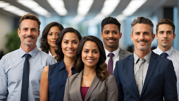 A photorealistic portrait of diverse team in a office Capture this image with a highresolution