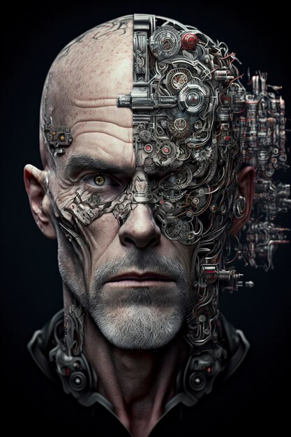 Photorealistic portrait of highly intelligent, logical mechanical head, generative ai