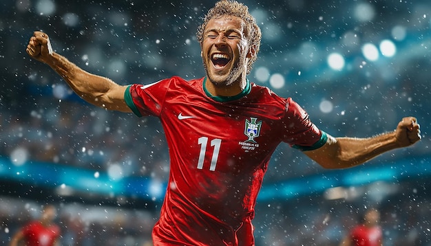 Photorealistic Portrait of a Joyful Soccer Player After Scoring