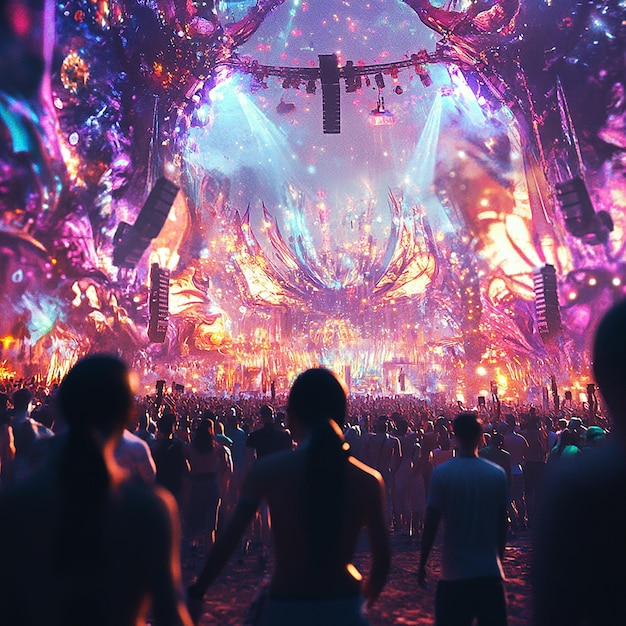 Photo photorealistic rave scene at edm festival