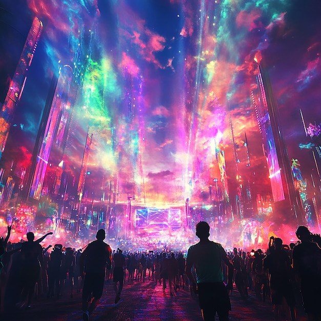 Photo photorealistic rave scene at edm festival