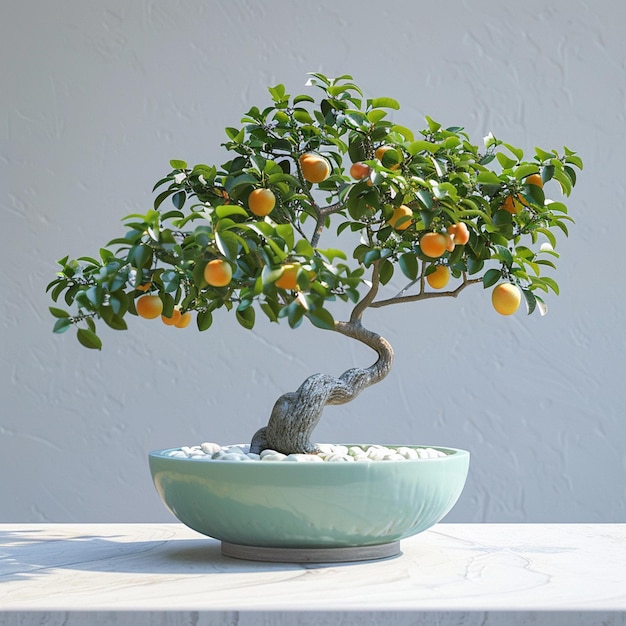 photorealistic small persimmon tree as a bonsai