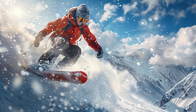 Photorealistic Snowboarder Performing a Jump in Winter Sports Adventure