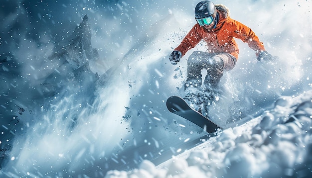 Photorealistic Snowboarder Performing a Jump in Winter Sports Adventure