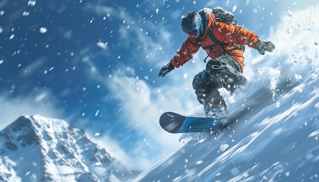 Photorealistic Snowboarder Performing a Jump in Winter Sports Adventure