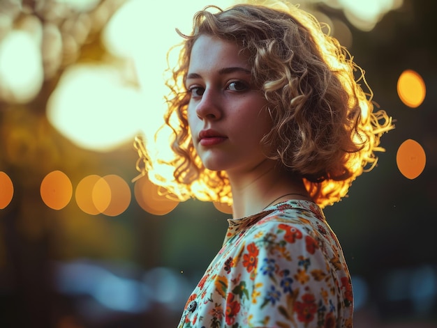 Photorealistic Teen White Woman with Blond Curly Hair vintage Illustration