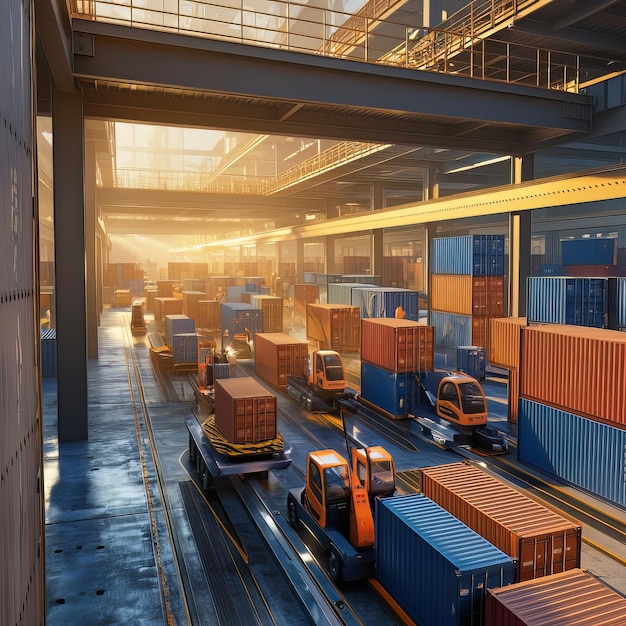 A Photorealistic View of a Bustling Container Hub