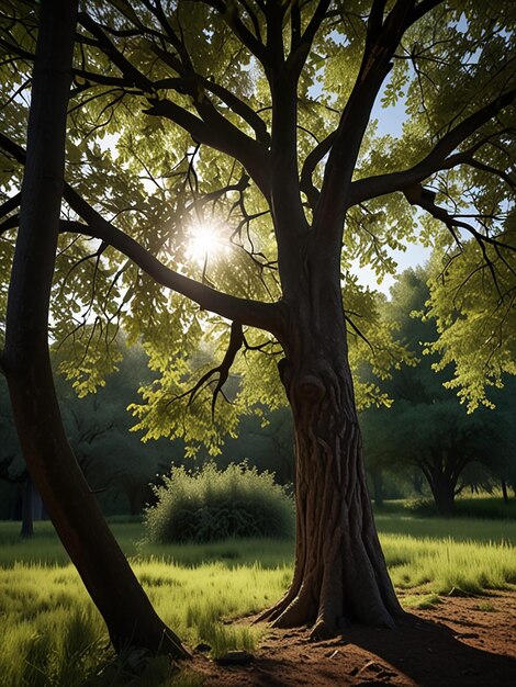 Photorealistic view of tree in nature with branches and trunk