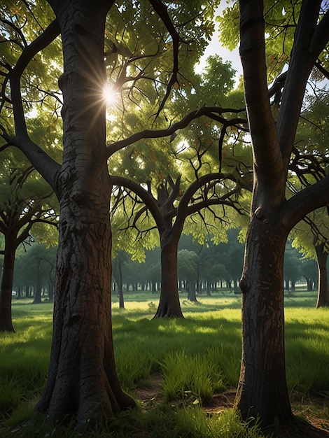 Photorealistic view of tree in nature with branches and trunk