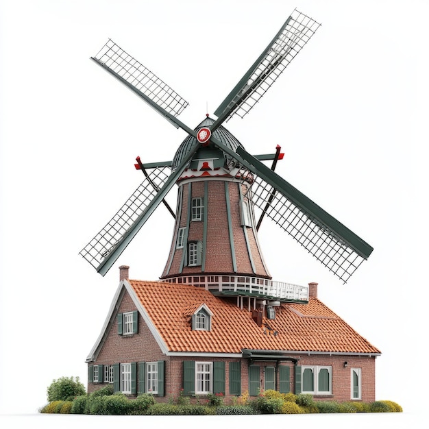 Photorealistic Windmill House Render Dutch Style Isolated on White