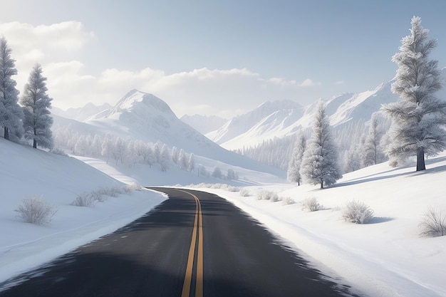 Photo photorealistic winter road scene