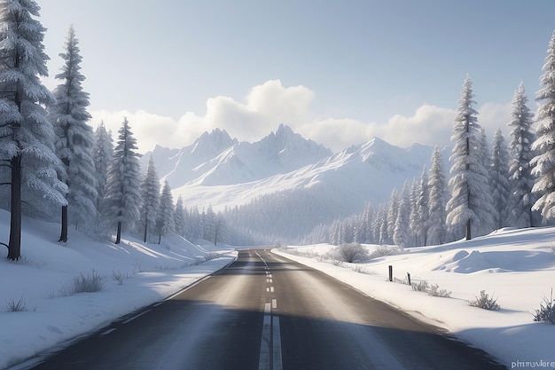 Photo photorealistic winter road scene