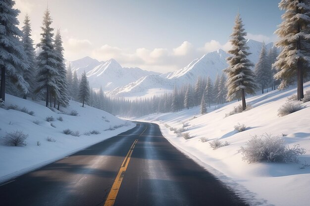 Photo photorealistic winter road scene