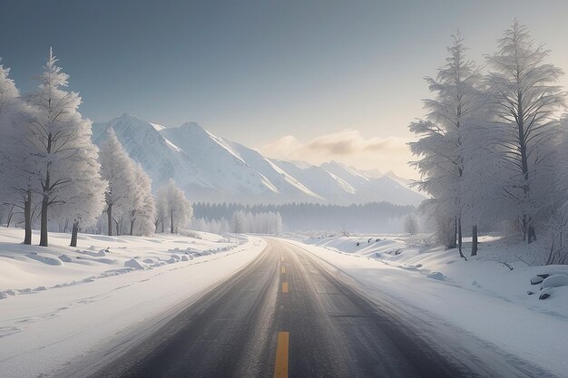 Photo photorealistic winter road scene