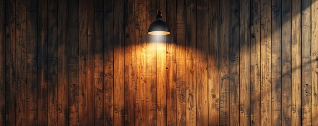 Photo photorealistic wooden wall with single spotlight lamp creating warm ambiance