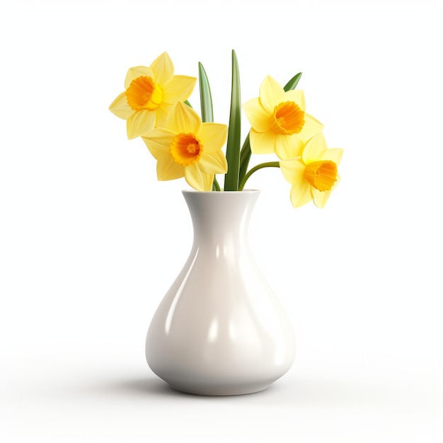 Photorealistic Yellow Daffodils In Modern Ceramic Vase