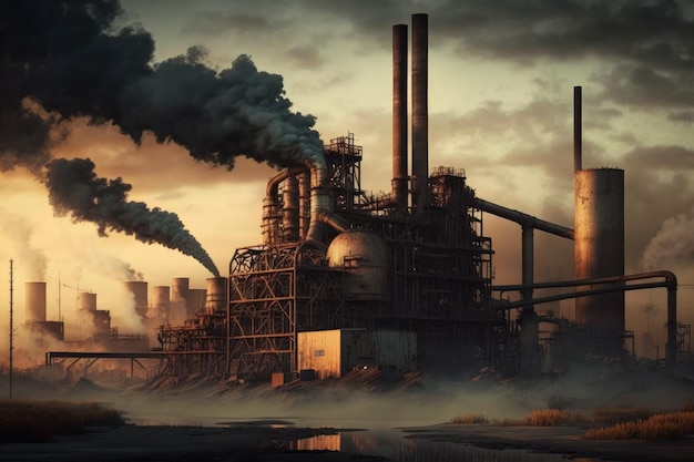 Photos of factories and other industrial structures that produce air pollution