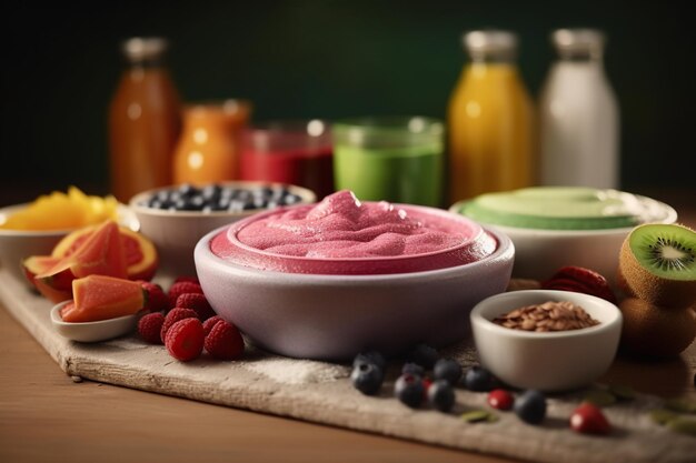 Photos of food drinks and fruit with creative angles on trays and wooden tables