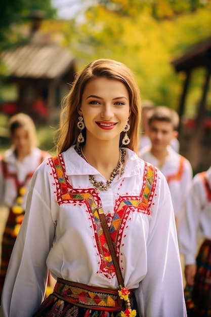 a photoshoot of a traditional Martisor celebration in a Romanian village