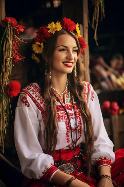 a photoshoot of a traditional Martisor celebration in a Romanian village